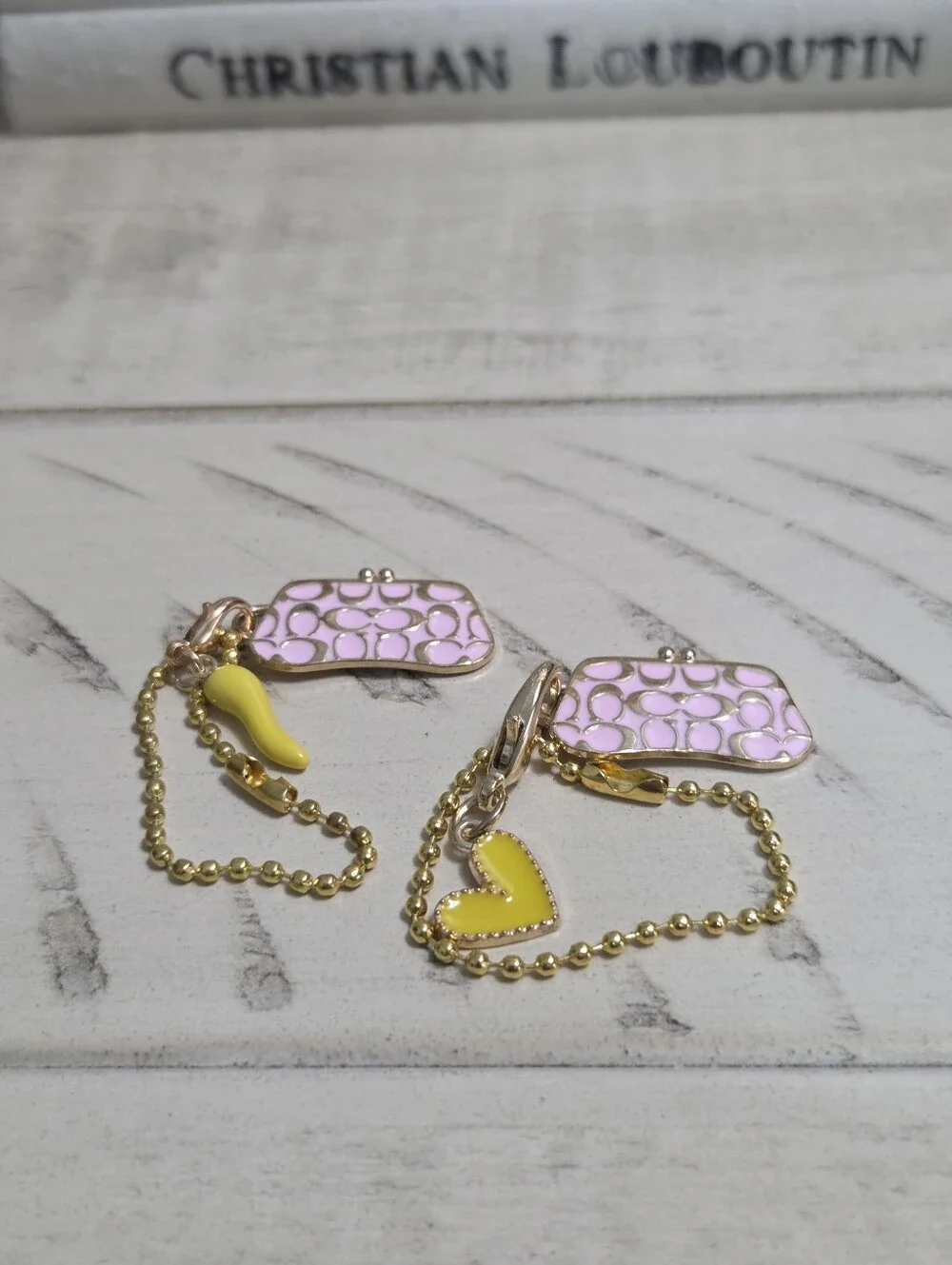 Y2K Pastel Pink Enamel Kisslock Purse Bag Charms Set - Brand New